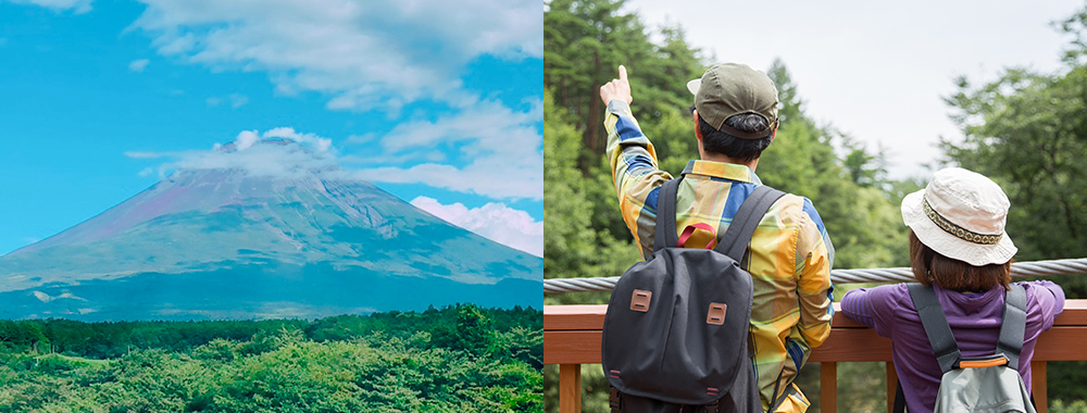 富士山と登山者の写真