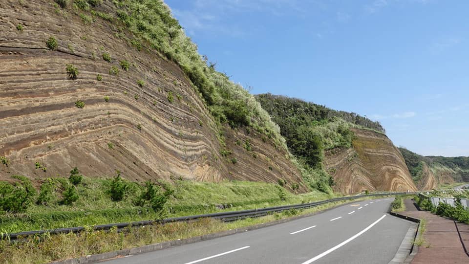 伊豆大島の地層切断面 バウムクーヘン