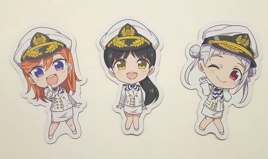 ラブライブの水兵帽子の女性キャラクター3人のイラストステッカー