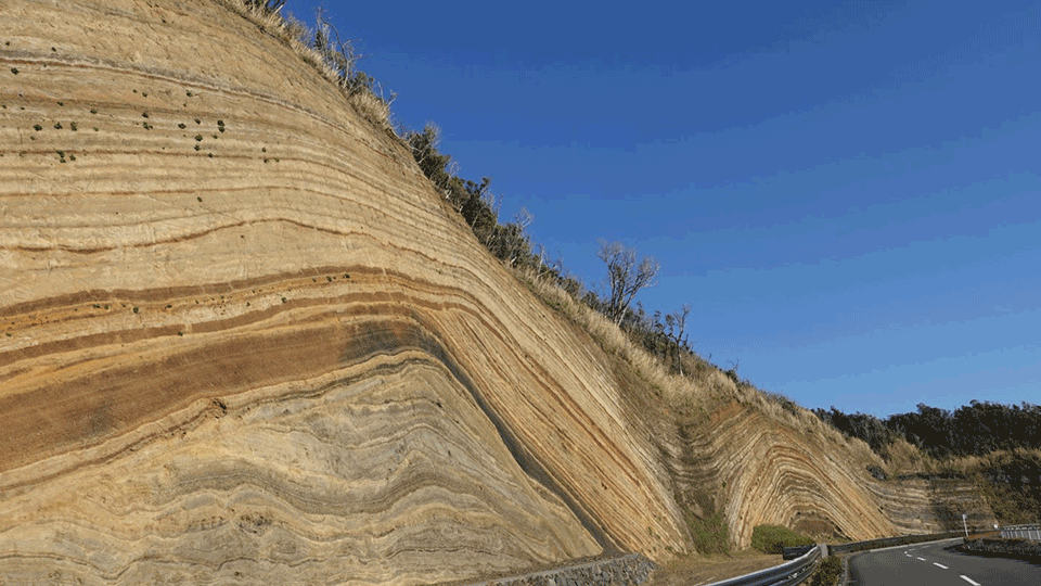 バウムクーヘンと呼ばれる伊豆大島にある地層の大切断面