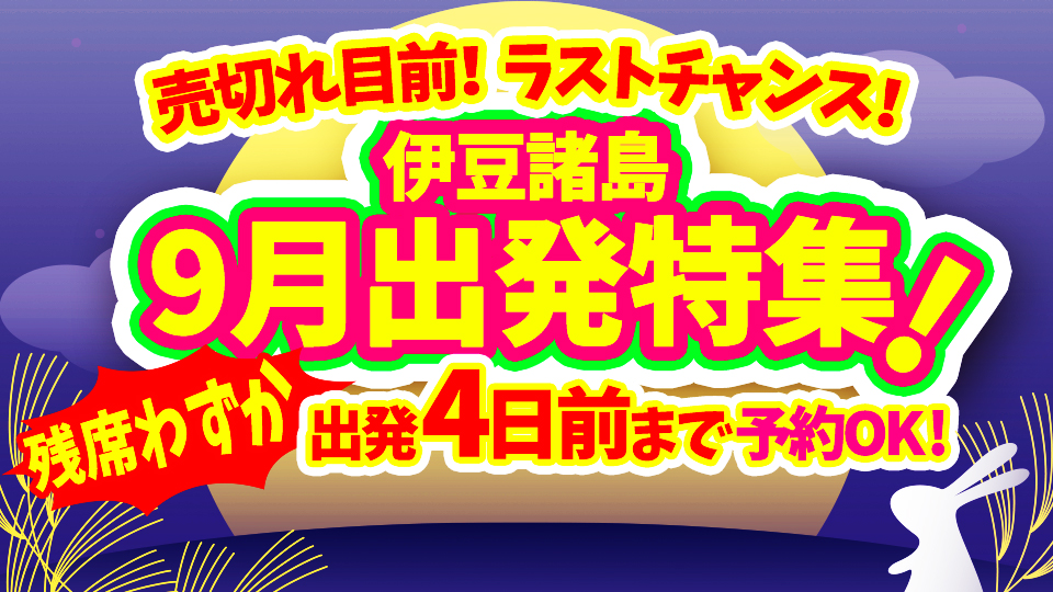 伊豆諸島ツアー9月出発ラストチャンス直前まで予約OK！