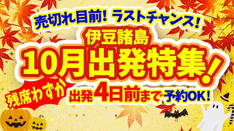 伊豆諸島ツアー10月出発ラストチャンス直前まで予約OK！